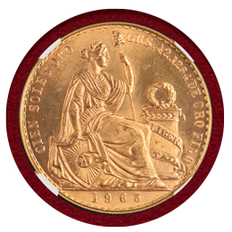 ペルー 1965年 100ソル 金貨 女神座像 NGC MS65