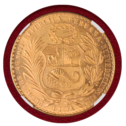 ペルー 1965年 100ソル 金貨 女神座像 NGC MS65
