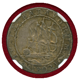オランダ領東インド バタビア共和国 1802年 1/4グルデン 銀貨 帆船 NGC MS64