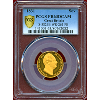 イギリス 1831年 ソブリン 金貨 ウィリアム4世 PCGS PR63DCAM