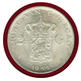 オランダ王国 キュラソー島 1944年 2.5グルデン銀貨 ウィルヘルミナ女王 MS64