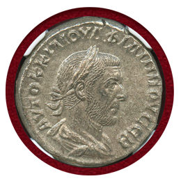 古代ローマ AD244-249 テトラドラクマ銀貨 フィリップ1世 NGC Ch AU