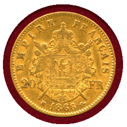 フランス 1866BB 20フラン 金貨 ナポレオン3世有冠