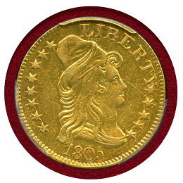 アメリカ 1805年 $5 金貨 リバティキャップ PCGS AU Details