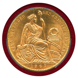 ペルー 1967年 100ソル 金貨 女神座像 PCGS MS65