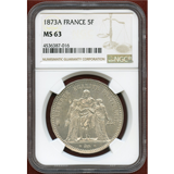 フランス 1873A 5フラン銀貨 ヘラクレスと女神立像 NGC MS63
