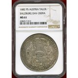 オーストリア ザルツブルク 1682PS ターラー 銀貨 大司教1100周年 NGC MS61
