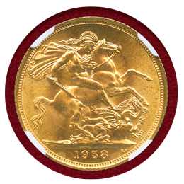 イギリス 1958年 ソブリン 金貨 エリザベス2世 NGC MS65+