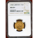 イギリス 1958年 ソブリン 金貨 エリザベス2世 NGC MS65+