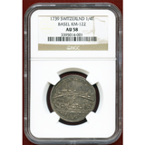 スイス バーゼル 1739年  1/4ターラー銀貨 都市景観 NGC AU58