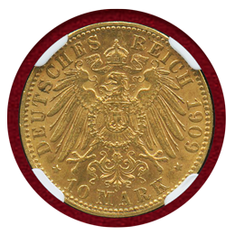 ドイツ ハンブルク 1909J 10マルク金貨 都市紋章 NGC MS63