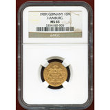 ドイツ ハンブルク 1909J 10マルク金貨 都市紋章 NGC MS63
