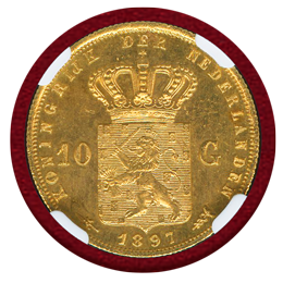 オランダ 1897年 10グルデン 金貨 ウィルヘルミナ幼年像 NGC MS63