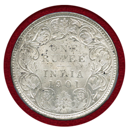 英領インド 1901B ルピー 銀貨 ヴィクトリア女王 PCGS MS63