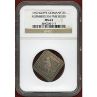 ドイツ ニュルンベルク 1650年 3ダカット クリッペ銀貨 ウェストファリア条約 NGC MS63