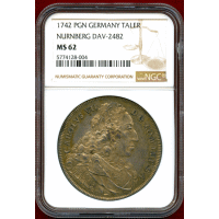 ドイツ ニュルンベルク 1742PGN ターラー 銀貨 都市景観 NGC MS62