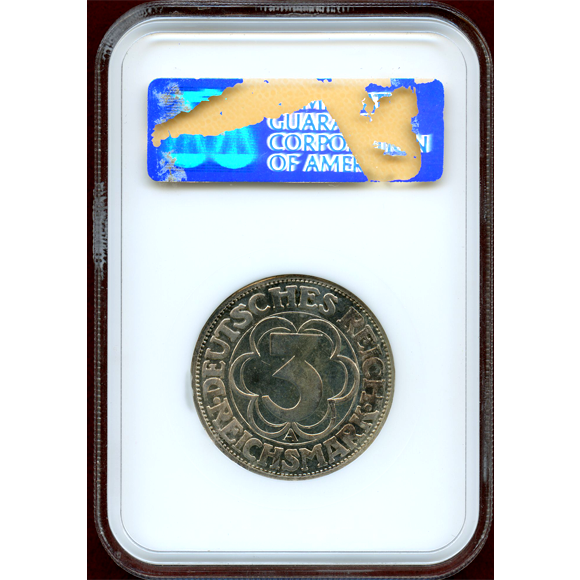 Jcc ジャパンコインキャビネット Sold ドイツ ワイマール共和国 1927 3マルク 銀貨 ノルトハウゼン Ngcpf64