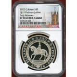 イギリス 2022年 5ポンド 銀貨 エリザベス2世在位70周年記念 NGC PF70UC ER