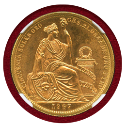 ペルー 1967年 50ソル 金貨 女神座像 NGC MS66