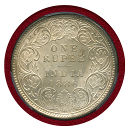 英領インド 1886C ルピー 銀貨 ヴィクトリア女王 PCGS MS63