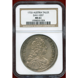 神聖ローマ帝国 オーストリア 1733年 ターラー 銀貨 カール6世 NGC MS61