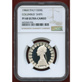 イタリア 1986R 500リレ プルーフ銀貨 NGC PF68UC