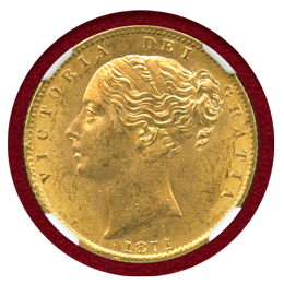 イギリス 1871年 ソブリン 金貨 ヴィクトリア ヤングヘッド シールド MS63