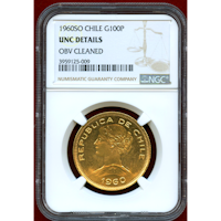 チリ 1960SO 100ペソ金貨  NGC UNC Details