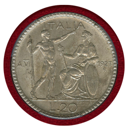 【SOLD】イタリア 1927R(VI) 20リレ 銀貨 エマヌエレ3世 PCGS MS66