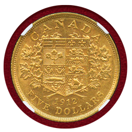 カナダ 1912年 5ドル金貨 ジョージ5世 NGC AU55