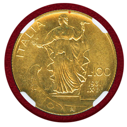 イタリア 1931R(IX) 100リレ 金貨 船首に立つ女神 NGC MS63