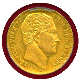 ベルギー 1865年 20フラン 金貨 レオポルド1世 PCGS AU55