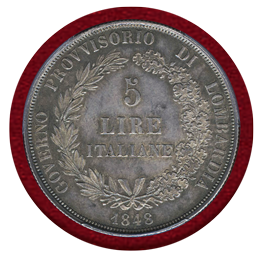 イタリア  ロンバルディア 1848年 5リレ銀貨 PCGS MS62