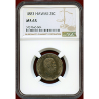アメリカ ハワイ 1883年 1/4ドル 銀貨 カラカウア1世 NGC MS63