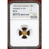 ドイツ 1700 1/8 ラムダカット 金貨 神の子羊 NGC MS64