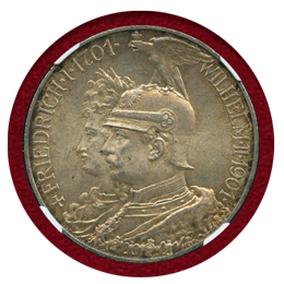 ドイツ プロイセン 1901A 5マルク 銀貨 王国200年記念 NGC MS62