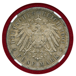 ドイツ プロイセン 1901A 5マルク 銀貨 王国200年記念 NGC MS62
