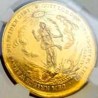 【SOLD】ハンブルク 1679年 1/2ポルトガレッサー(5ダカット) 金メダル 女神 MS62