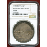 ドイツ 1843年 2ターラー 銀貨 フランクフルト都市景観 NGC AU58