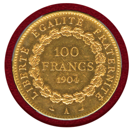 フランス 1904A 100フラン 金貨 エンジェル立像 PCGS MS62