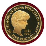 イギリス 1999年 5ポンド 金貨 ダイアナ妃 NGC PF65UC