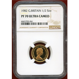 イギリス 1982年 1/2Sov 金貨 エリザベス2世 NGC PF70UC