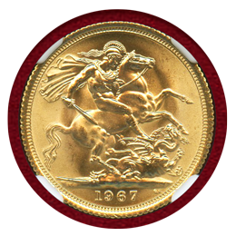 イギリス 1967年 ソブリン 金貨 エリザベス2世 NGC MS66