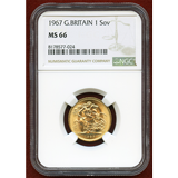 イギリス 1967年 ソブリン 金貨 エリザベス2世 NGC MS66