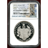 イギリス 2018年 £5 銀貨 ピエフォー エリザベス2世戴冠65周年 NGC PF70UC FR