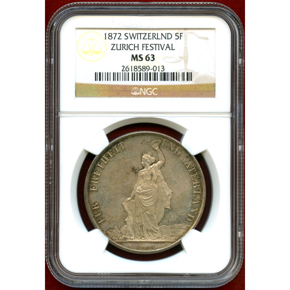 1872年 ZURICH射撃祭 5F NGC MS63 製造10000枚-