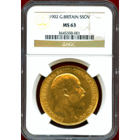 イギリス 1902年 5ポンド 金貨 エドワード7世 NGC MS63