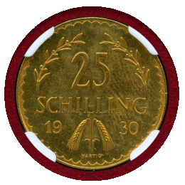 【SOLD】オーストリア 1930年 25シリング 金貨 紋章 NGC PL63