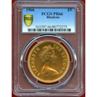 【SOLD】英領ローデシア 1966年 5ポンド 金貨 エリザベス2世 PCGS PR66