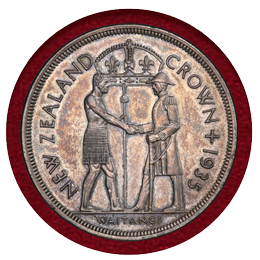 【SOLD】ニュージーランド 1935年 クラウン 銀貨 ワイタンギ条約 PCGS PR63